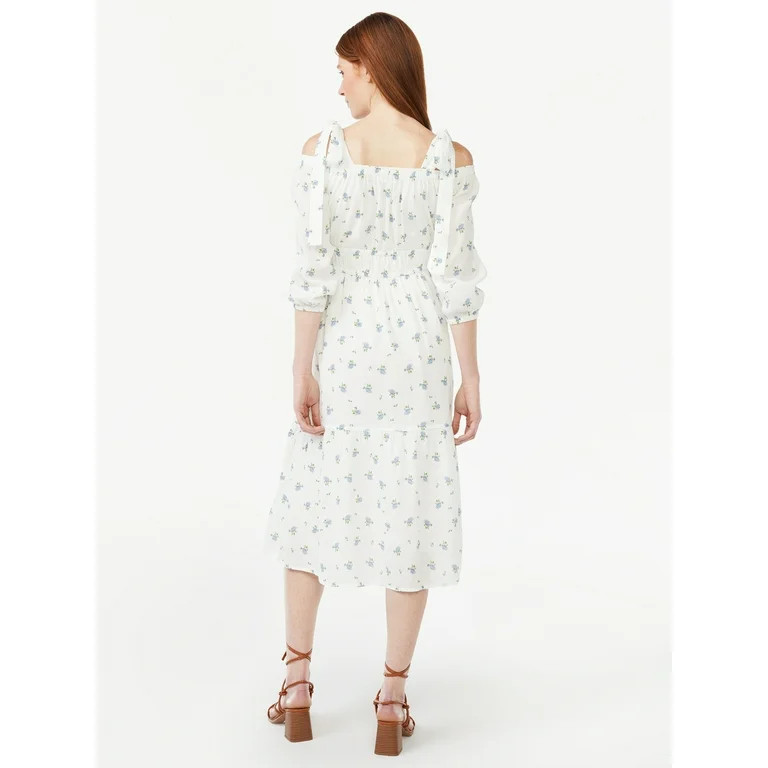 Free Assembly Women's Off the Shoulder Midi Dress with Tie Straps | Walmart (US)