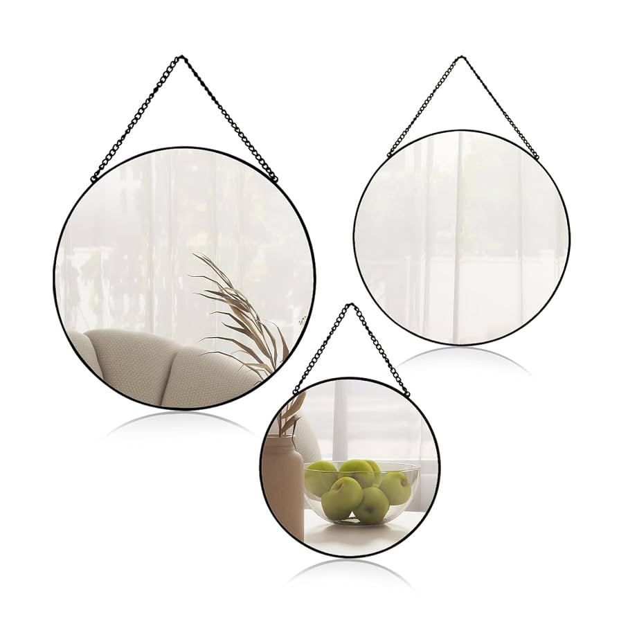 3 Pack Wall Mirrors Decorative with Hanging Chain, Modern Mirror Decor for Living Room, Bedroom, ... | Amazon (US)