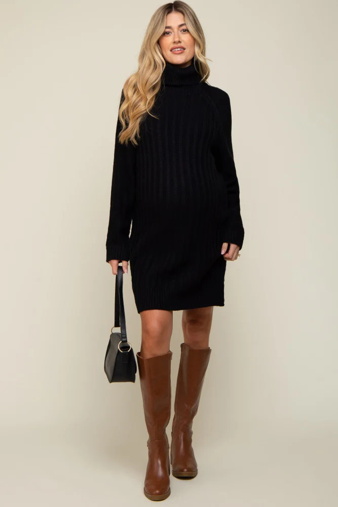 Black Turtleneck Maternity Sweater Dress | PinkBlush Maternity