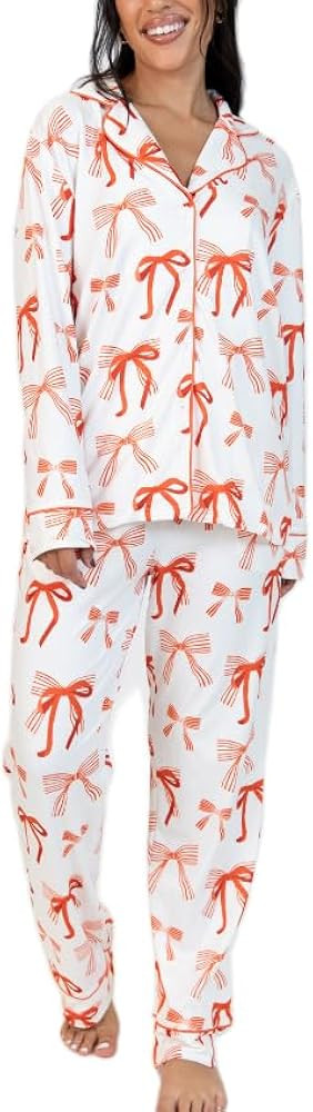 Women Y2k Pajama Set 2 Piece Print Lounge Sets Long Sleeve Button Shirt Elastic Pants Sleepwear M... | Amazon (US)