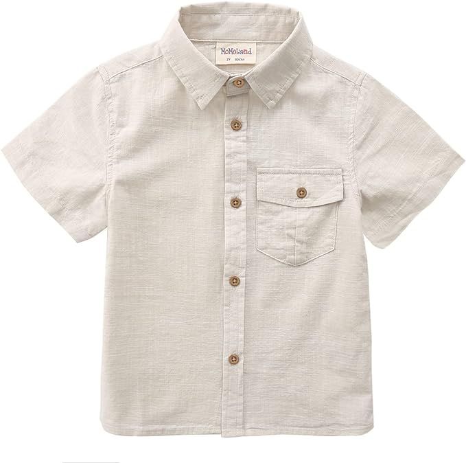 MOMOLAND Toddler Boys Short Sleeves Button Down Shirt Linen Design | Amazon (US)