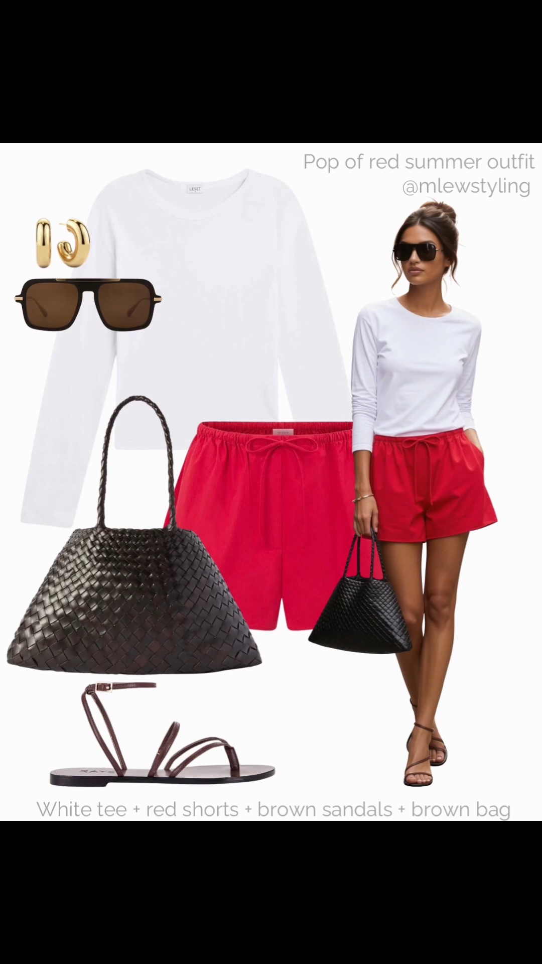Summer outfit with a pop of red ♥️

Tags: DISSH red shorts, Leset white long sleeve t-shirt, dragon diffusion bag, strappy sandals, past midnight sunglasses, gold hoop earrings, elevated weekend outfit

#LTKsummer #LTKbag #LTKshoes