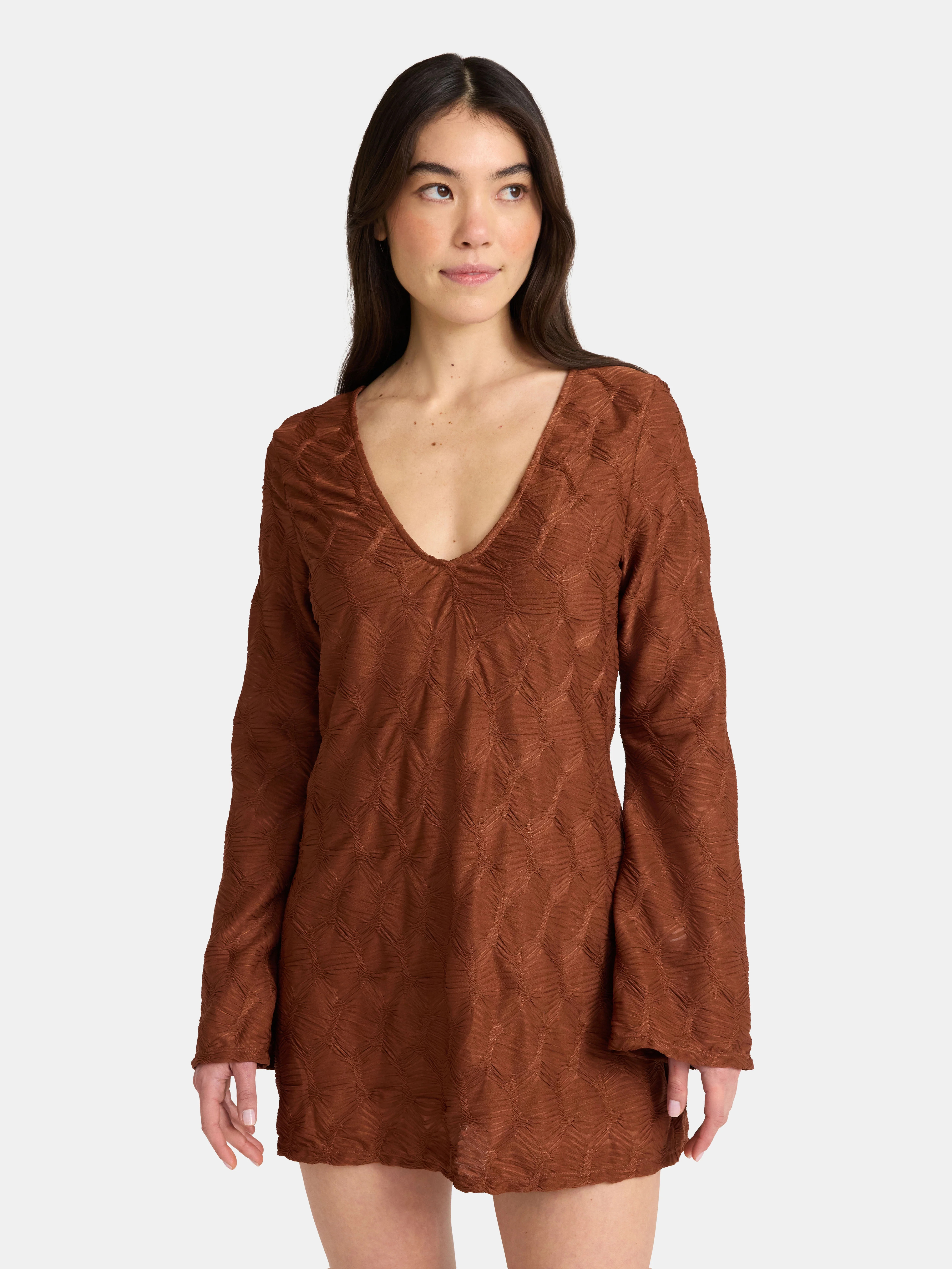 No Boundaries Scrunch Texture Coverup Dress, Women’s | Walmart (US)