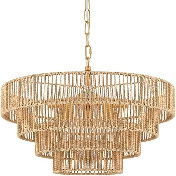 6-Lights Hand-Woven Rattan Pendant Light 4 Round Transitional Minimalist Boho Large Pendant Light... | Amazon (US)