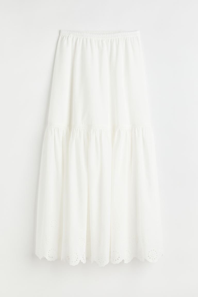 Ankle-length skirt in a cotton weave. High waist with covered elastication, a gathered seam below... | H&M (UK, MY, IN, SG, PH, TW, HK)