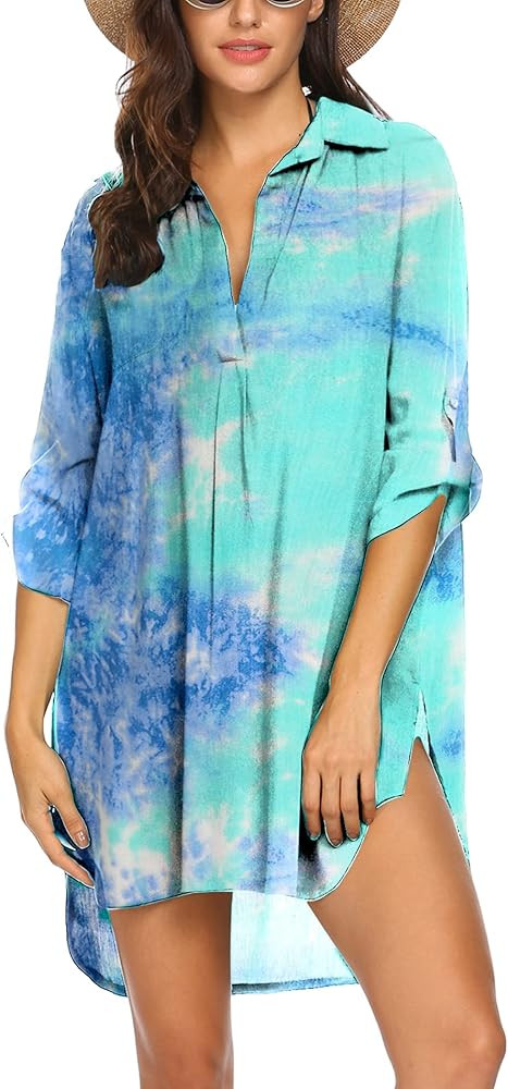 Ekouaer Women's Swimsuit Beach Cover Up Shirt Bikini Beachwear Bathing Suit Beach Dress | Amazon (US)