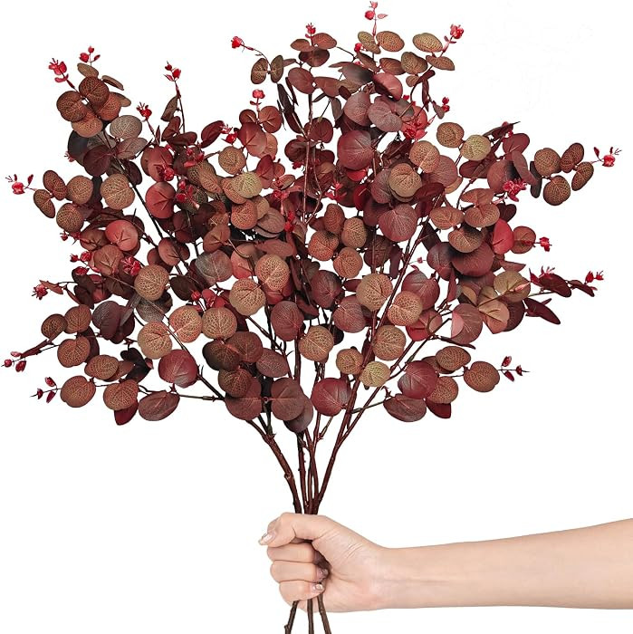 3PCS Fall Stems for Vases- Faux Burgundy Eucalyptus Stems, 31inch | Amazon (US)