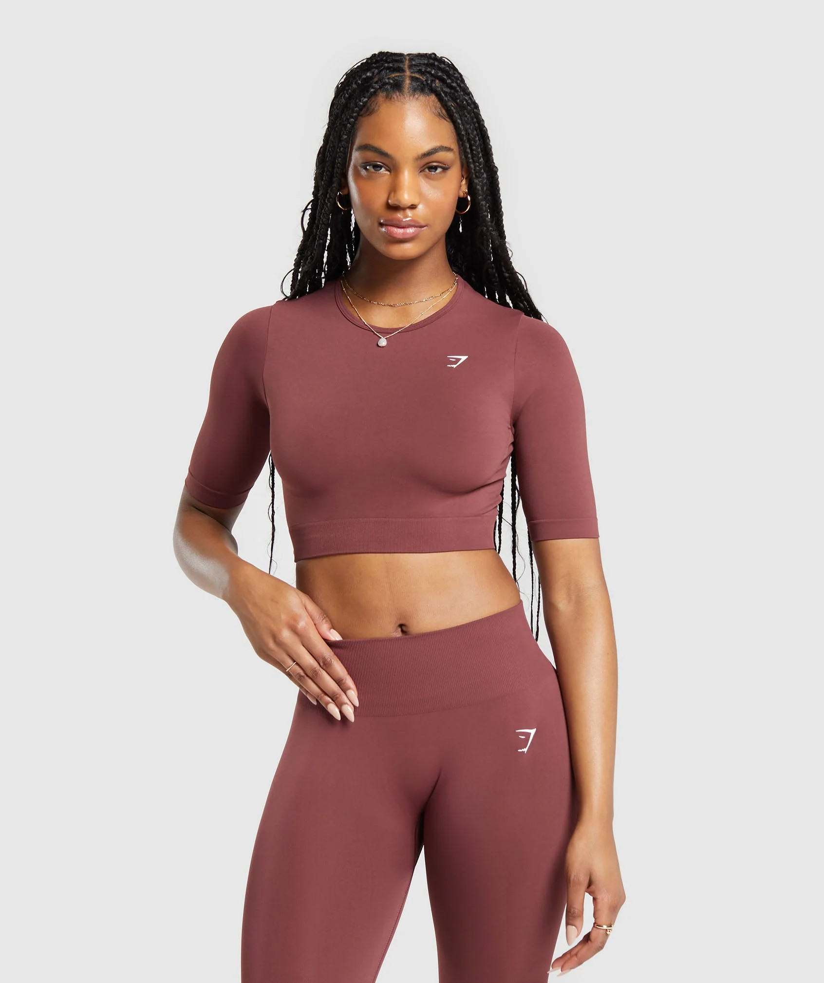 Gymshark Everyday Seamless Crop Top - Burgundy Brown | Gymshark UK