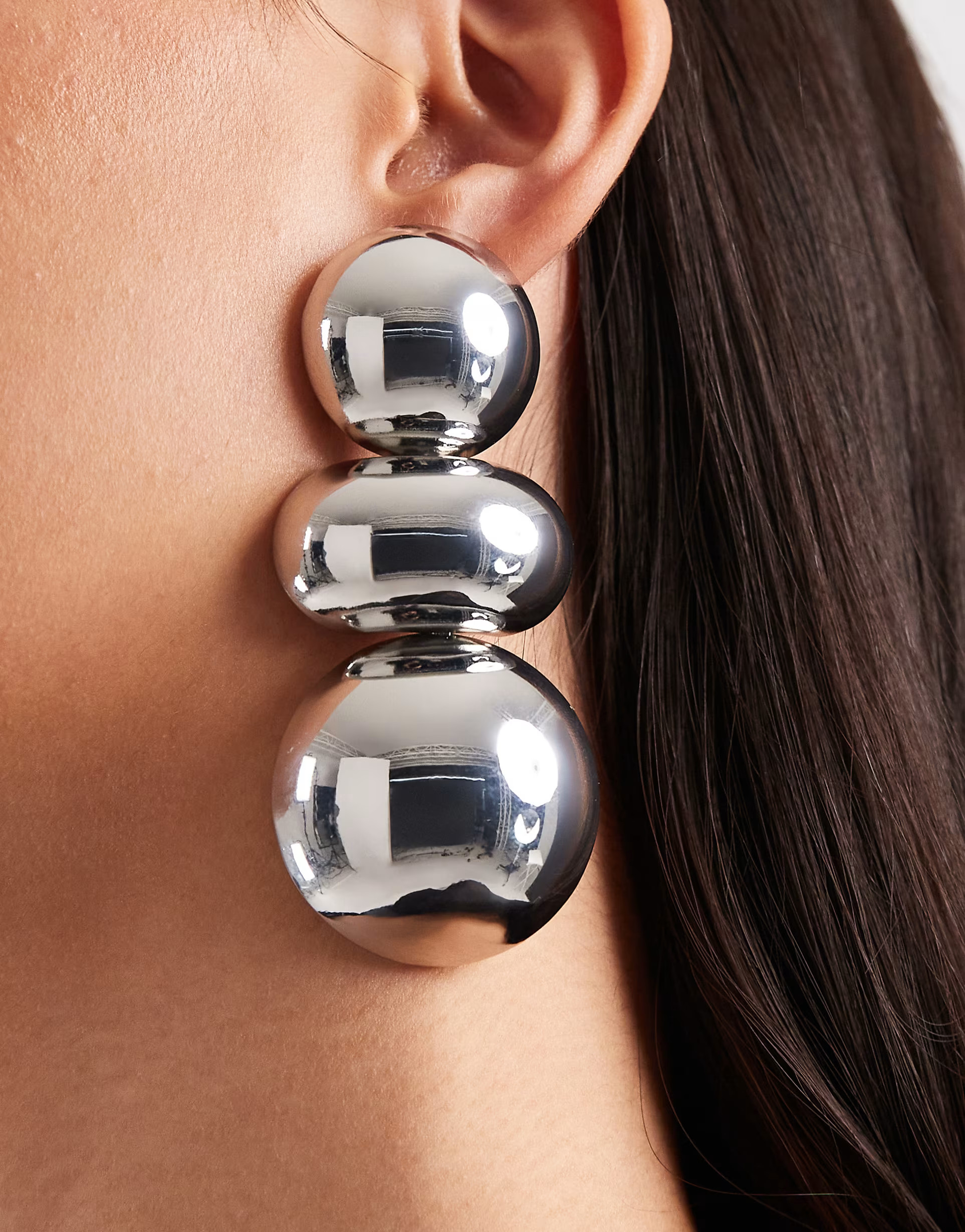 ASOS DESIGN large triple drop earrings in silver tone | ASOS (Global)
