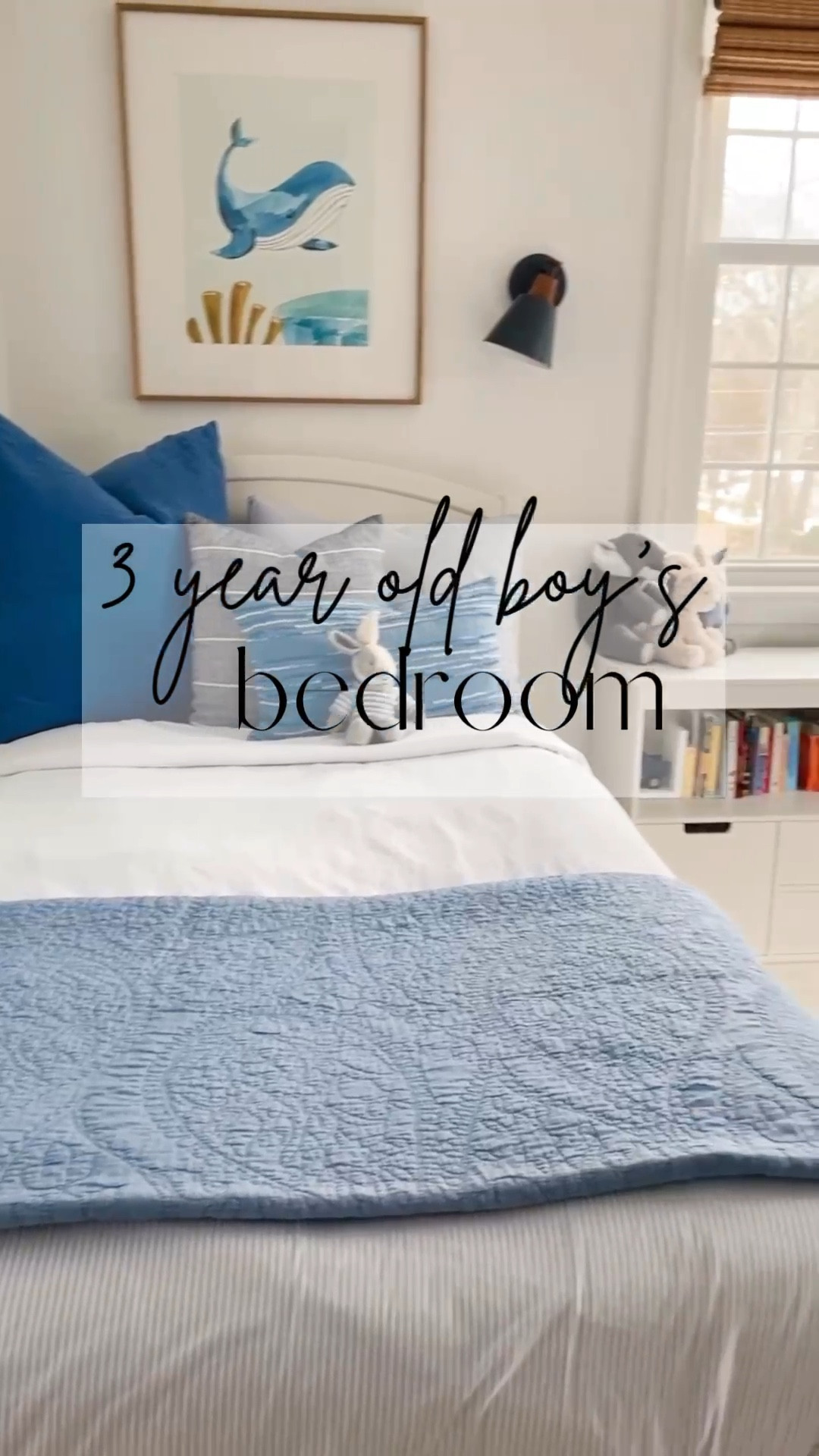 A fun and colorful bedroom for a little boy! Featuring blue decor, shark and whale decor and smart storage. 

#LTKhome #LTKfamily #LTKkids