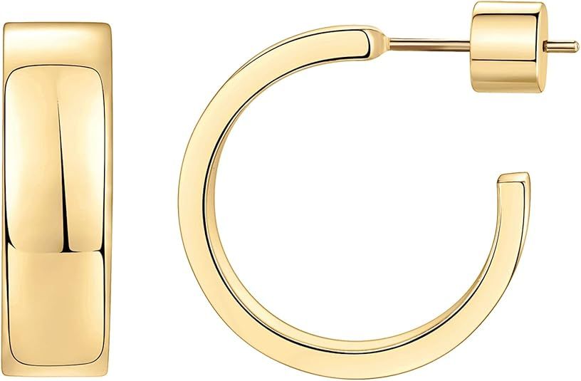 PAVOI 14K Gold Plated Thin Square Edge Open Hoop Earrings for Women | Trendy Lightweight Open Hoo... | Amazon (US)