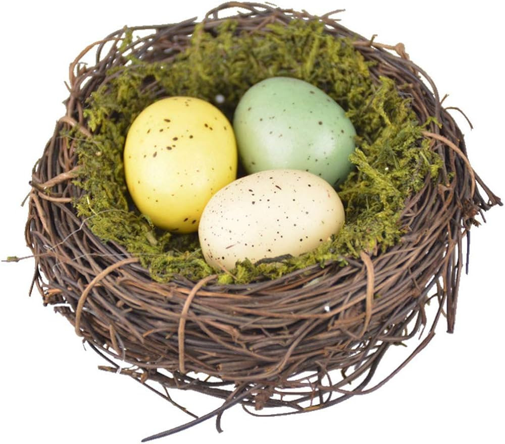 Rattan Birds Nest, Handmade Birds Nest with Artificial Easter Eggs Natural and Decorative Easter ... | Amazon (US)