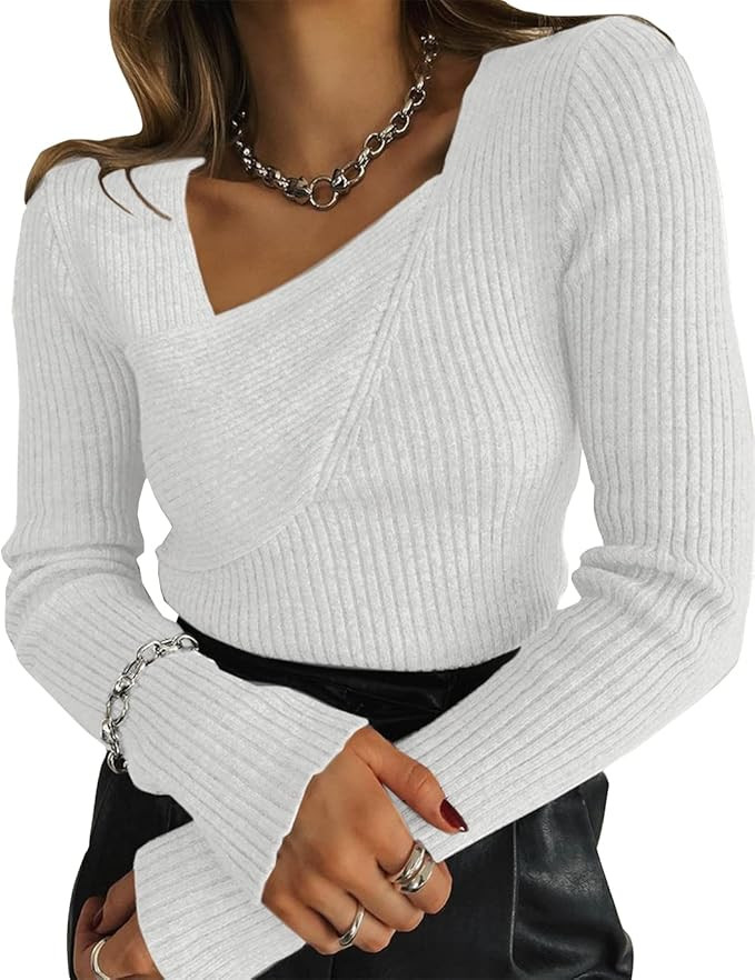BTFBM Women Casual Long Sleeve Sweaters Slim Fit Comfy Solid Color Winter Fall Ribbed Knit Pullov... | Amazon (US)