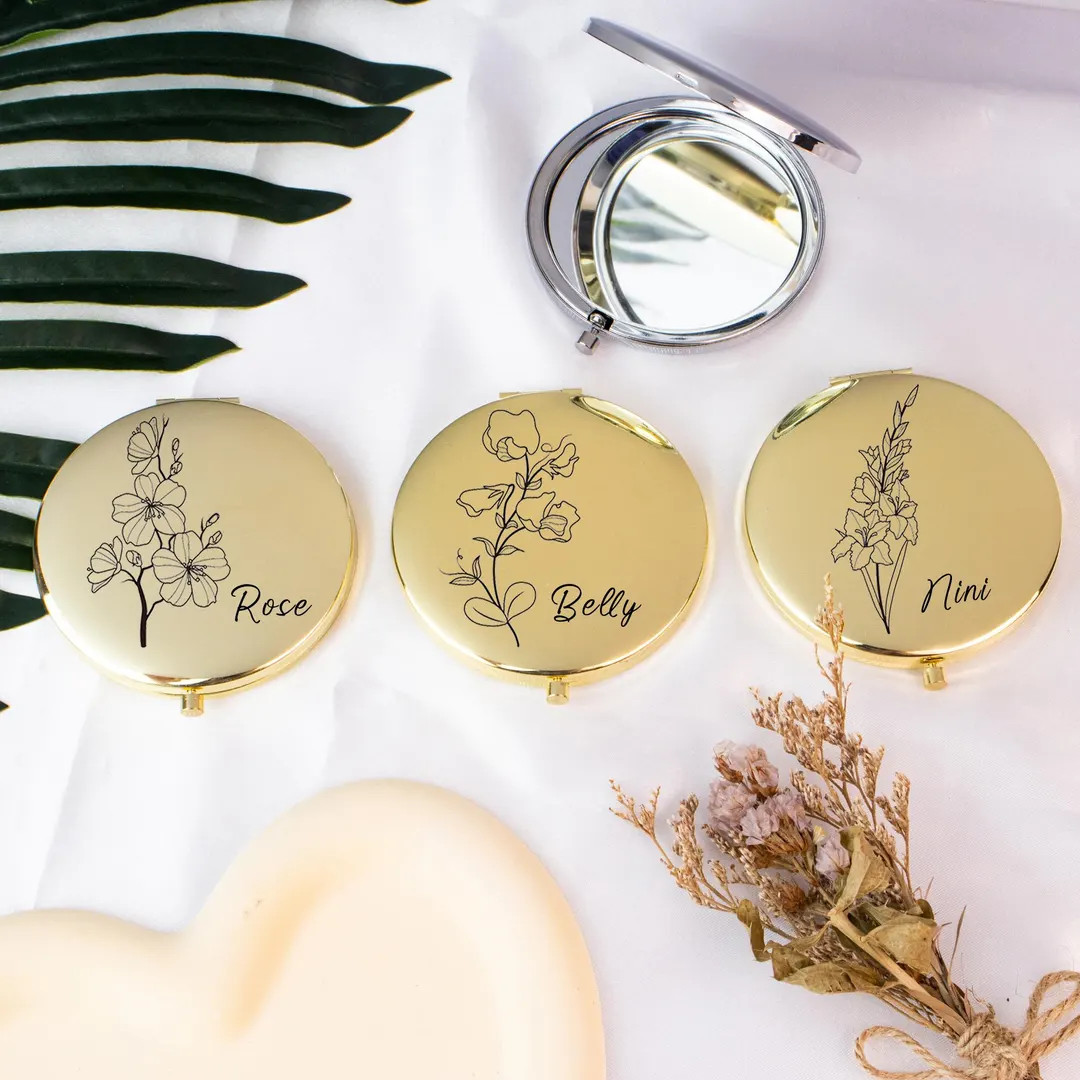 Bridesmaid Gift Mirror – Personalized Floral Compact Mirror with Birth Flower & Name – Weddin... | Etsy (US)