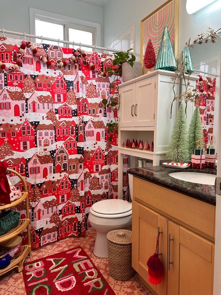 Color Christmas bathroom - holiday shower curtain - gingerbread village - red and pink - Christmas decor - home decor

#LTKhome #LTKHoliday #LTKSeasonal