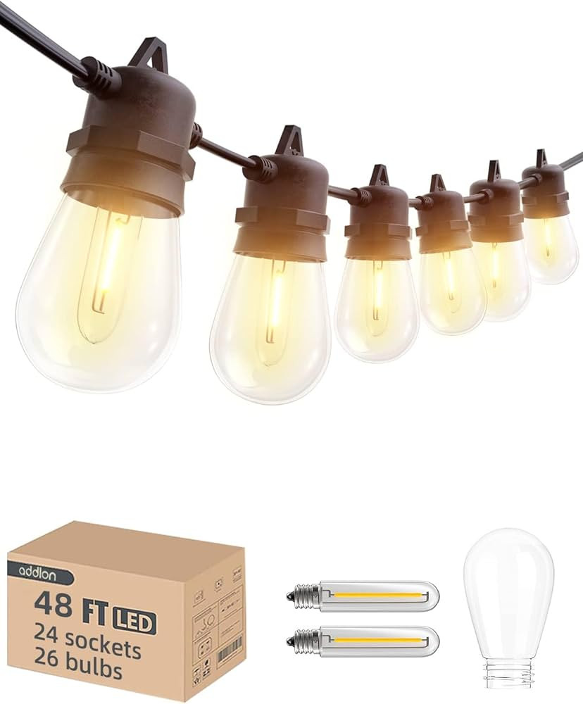addlon 48FT(2FT Space) LED Outdoor String Lights with 24 Edison Shatterproof Bulbs, Heavy-Duty an... | Amazon (US)