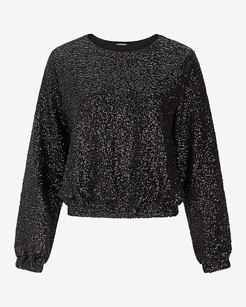 Sequin Long Sleeve Banded Bottom Top | Express