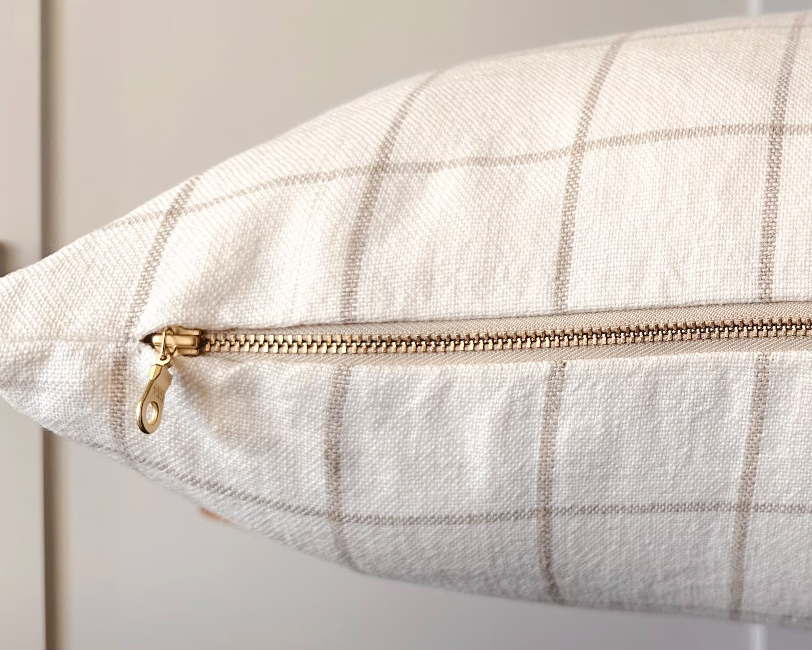 100% Linen Checked Neutral Decor Pillow Cover | Cream & Natural Beige Linen Designer Pillow| Grey... | Etsy (US)