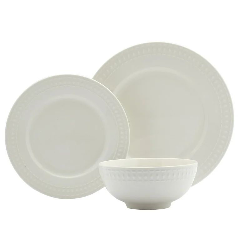 Tabletops Gallery 12 Piece Bloom Embossed Porcelain White Dinnerware Set of Plates Bowls Dishes -... | Walmart (US)