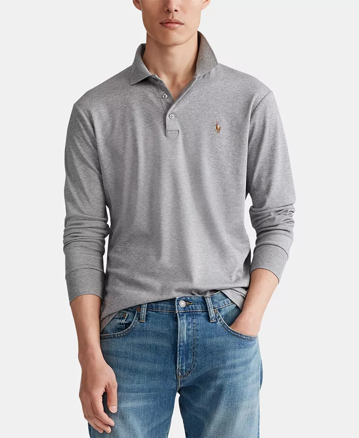 Men's Classic-Fit Long Sleeve Soft Cotton Polo | Macys (US)