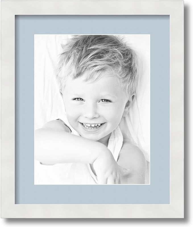 ArtToFrames 10x13 inch Satin White Frame Picture Frame with 2 Inch Single Baby Blue Mat, SingleMa... | Amazon (US)