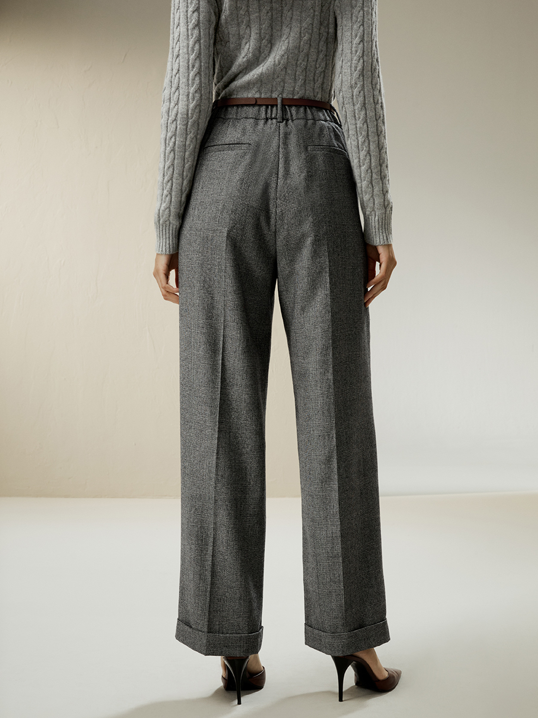 Wide leg wool-flannel suit trousers | LilySilk