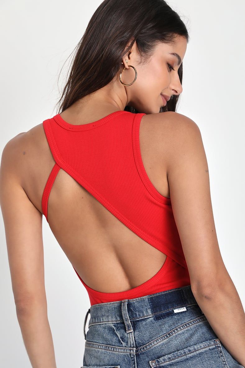 Tempting Cutie Bright Red Ribbed Strappy Backless Bodysuit | Lulus (US)