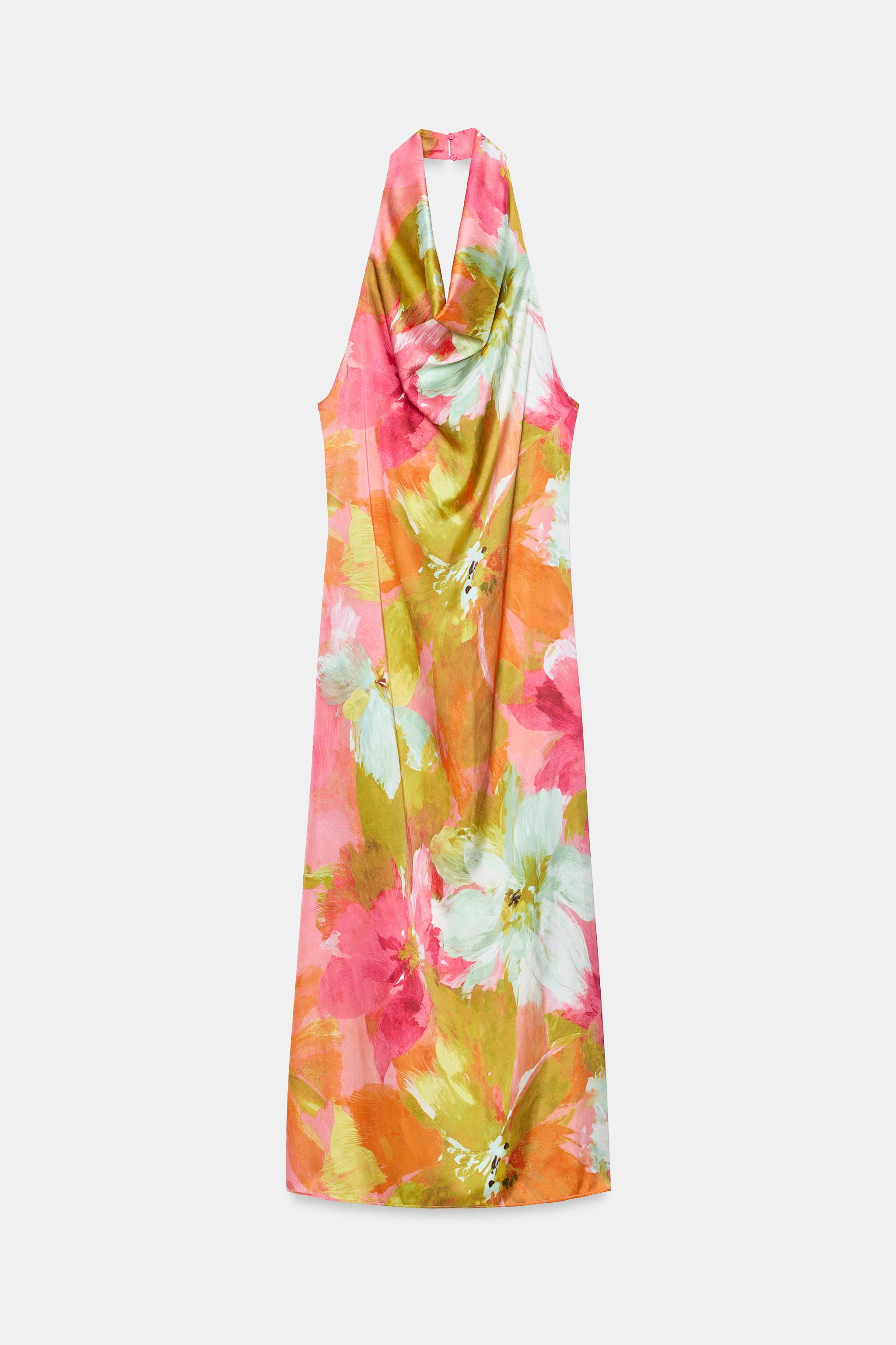 PRINTED SATIN MIDI DRESS | Zara UK