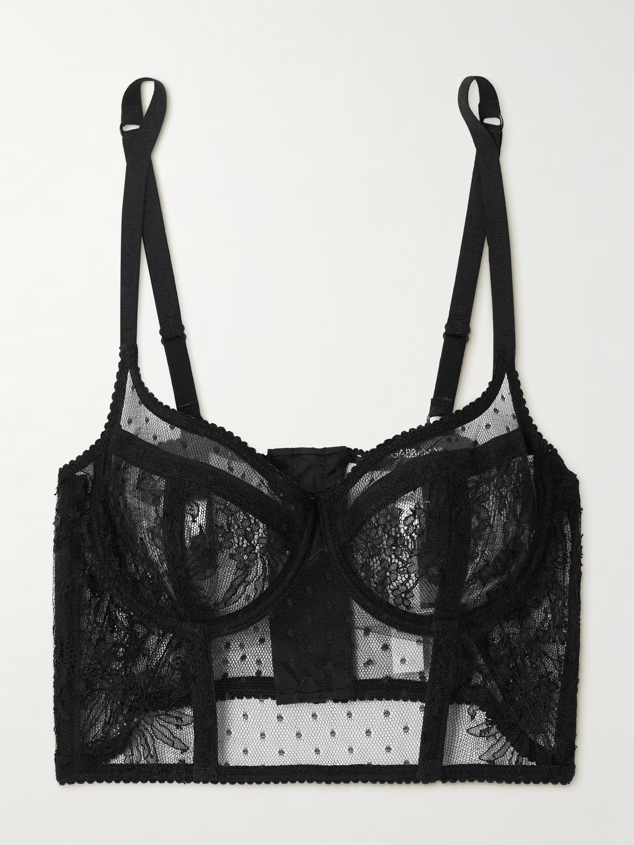 Dolce & Gabbana - Embroidered Tulle Underwired Bralette - Black | NET-A-PORTER (US)