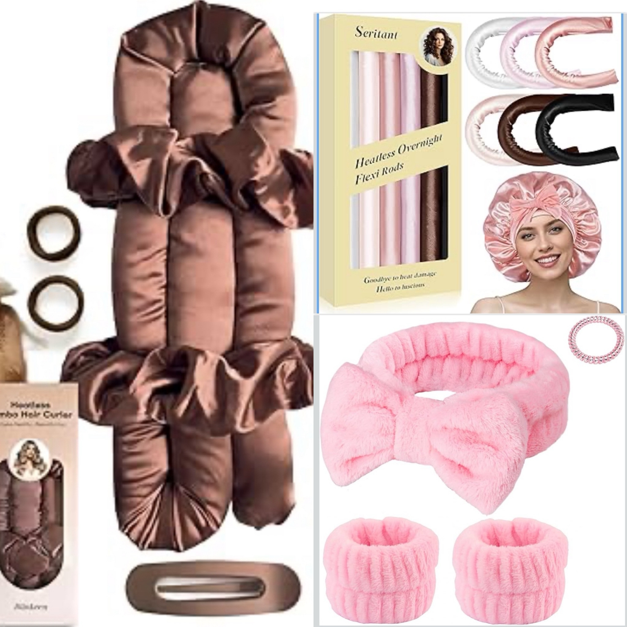 All of the hair tools you’ll need for all of my heatless curl hair tutorials!

Large Wand - perfect for the regular heatless curl process, unicorn heartless curls, or even the wrap around process 

Flexi Rods - these are perfect to receive a blowout hairstyle versus individual curls. Wake-up looking like you got a fresh blowout!

Headband - this heatless curl method is perfect for side sleepers. Seriously one of the most comfortable ways to sleep out of them all. It creates perfect ringlet curls and the microfiber headband soaks up any access water in your hair. 

I use all 3 of these methods and they have all saved my hair from heat! I’ve noticed a difference in my hair now that’s I’ve been using these heatless curl hair products! 

Pro tip - add a little Kerastase magic night serum and oil to your hair to help with frizz and make your hair look shinny!

#LTKselfcare #LTKBeauty