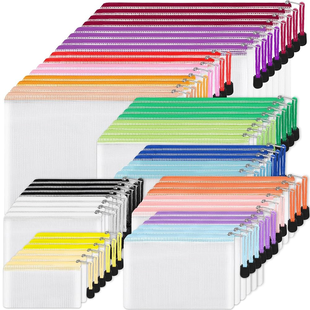 EOOUT 56pcs Mesh Zipper Pouch, Waterproof Zipper Bags, 8 Sizes Plastic Travel Pouch, 18 Colors, M... | Amazon (US)