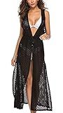 Ayliss Women Crochet Knit Bikini Cover Up Sleeveless Long Cardigan Lace Up Maxi Beach Dress (Black,  | Amazon (US)