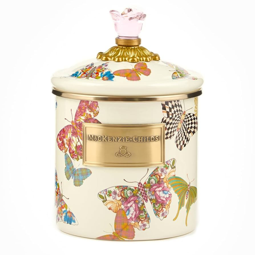 MACKENZIE-CHILDS Butterfly Garden Enamel Canister, Pretty Kitchen Storage Container with Lid, Sma... | Amazon (US)