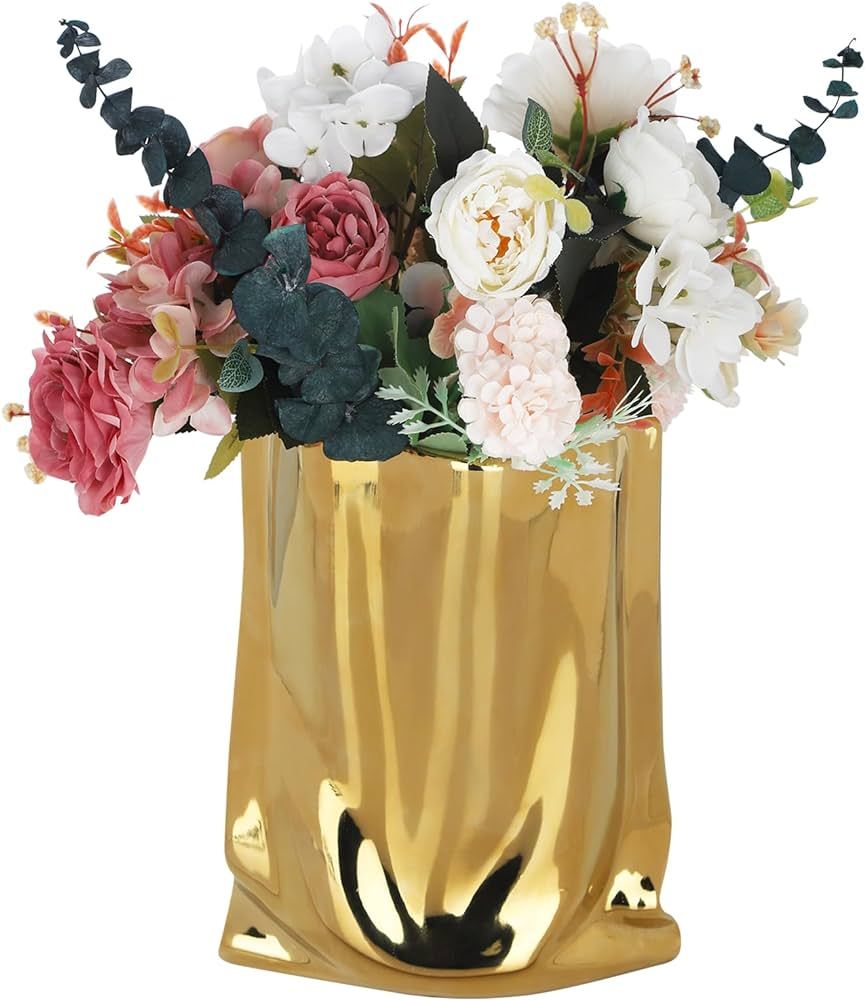 VanEnjoy Large Gold Vase Wide Mouth, Ceramic Silver Vases Home Décor, Handbag Vase Vase for Home... | Amazon (US)