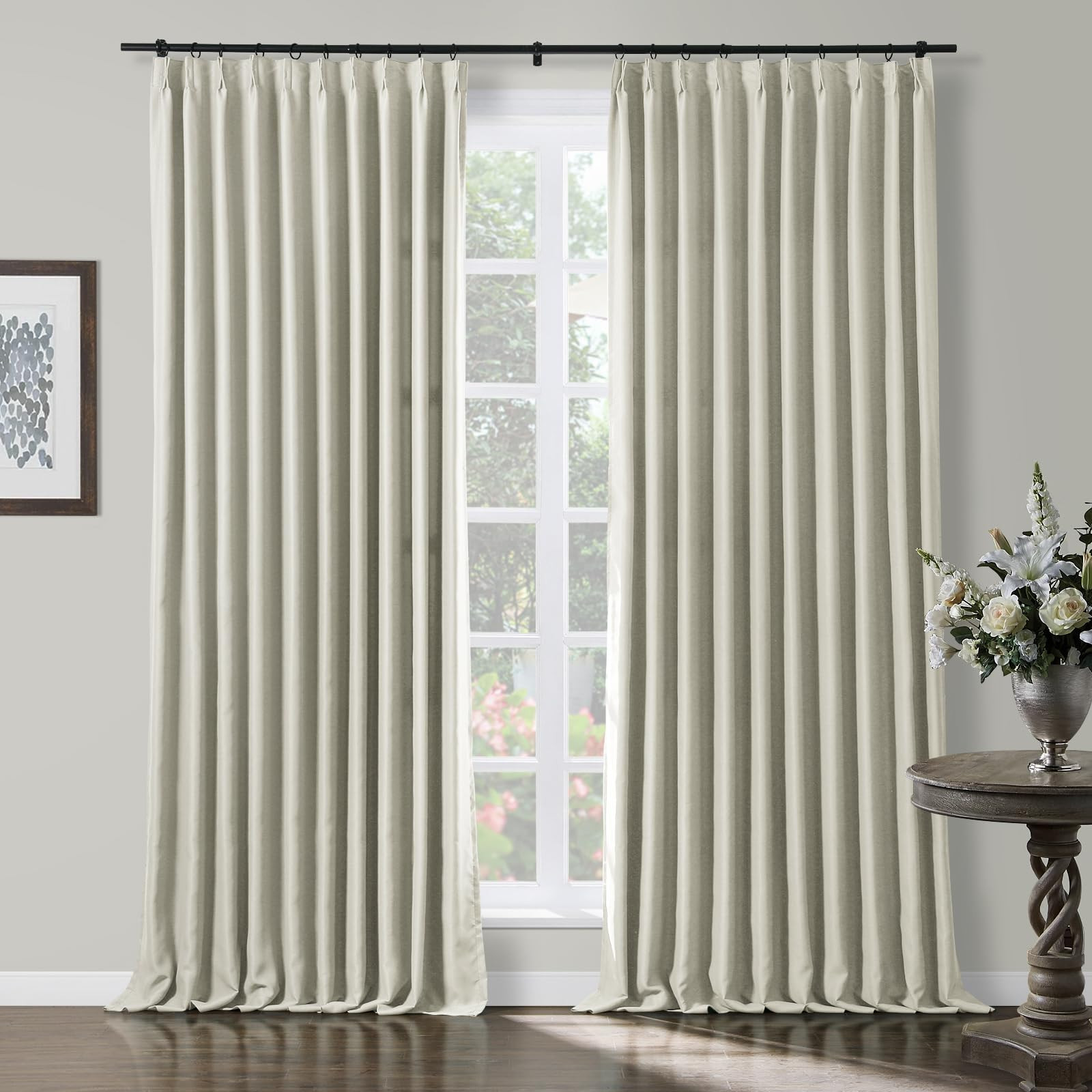 TWOPAGES Beige Pinch Pleated Room Darkening Curtain 96 Inches Long, Solid Thermal Insulated Memor... | Amazon (US)