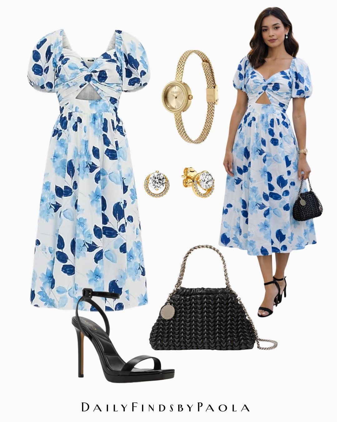 The perfect wedding guest dress 💙 — feminine florals, elegant puff sleeves, and classic black accessories that pull the whole look together. Save this look for your next wedding or summer event.

#LTKWedding #LTKU #LTKSeasonal
