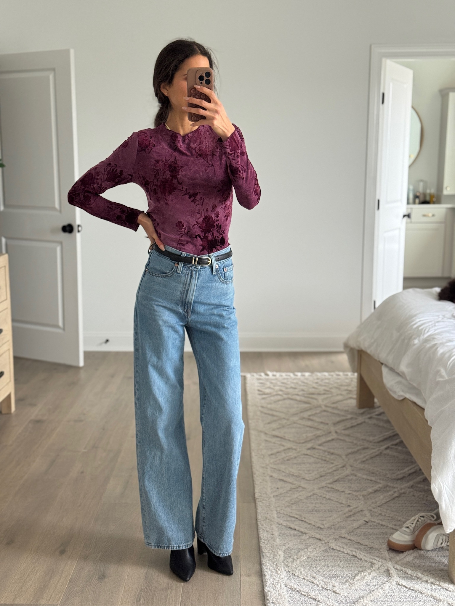 Fitted long sleeve top with a soft mesh feel and subtle floral pattern that’s easy to dress up or down. Lightweight and comfortable with just enough stretch, perfect for layering or wearing on its own. Styled with classic denim and a simple belt for an effortless everyday look that works for casual outings, errands, or a relaxed dinner.

Casual outfit, everyday outfit, floral top, fitted long sleeve top, mesh long sleeve, lightweight layering top, classic denim outfit, neutral accessories, fall outfit, casual chic style, affordable fashion, wardrobe staple

#LTKSeasonal #LTKFindsUnder50 #LTKootd