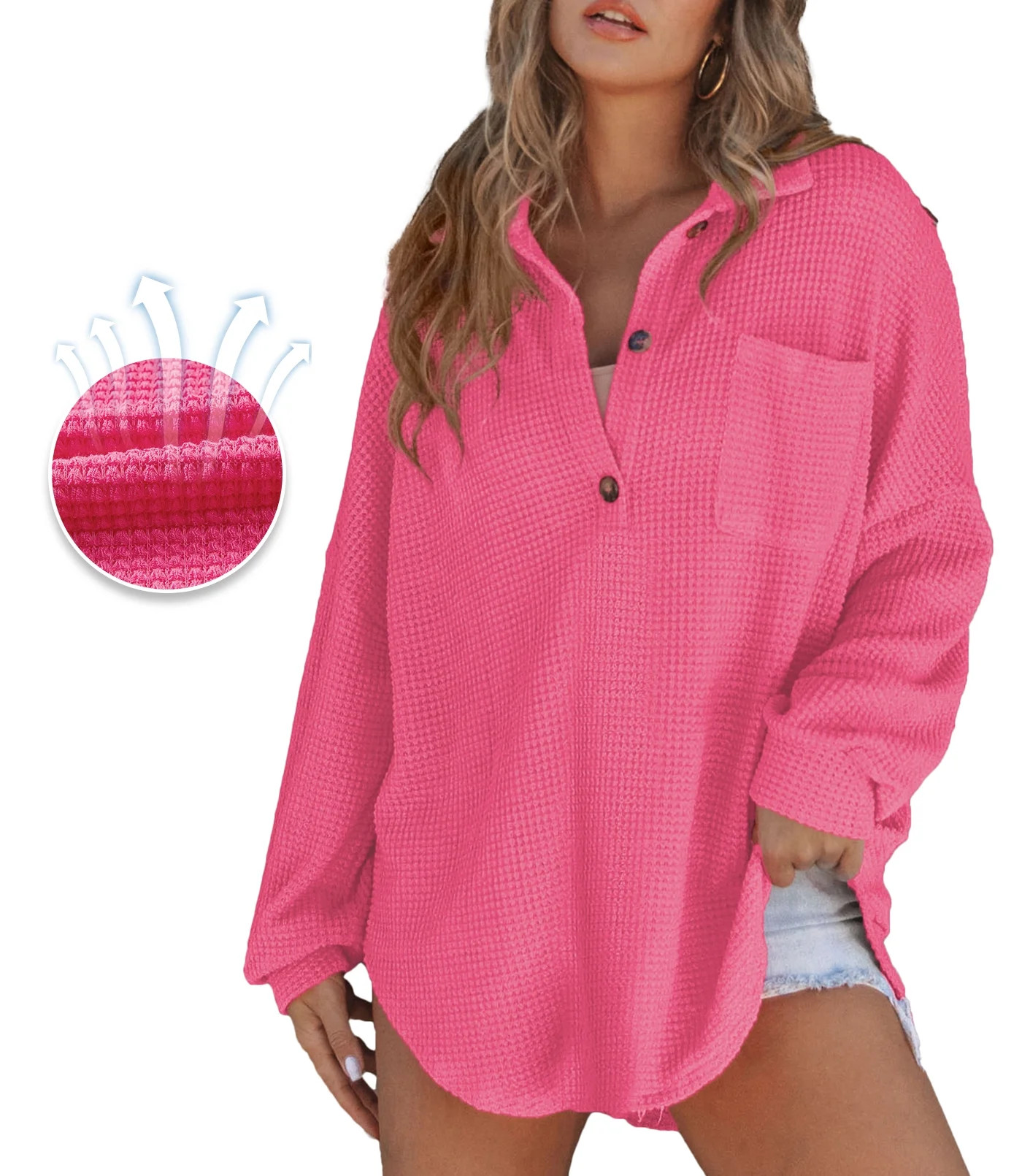 DOKOTOO V Neck Tops for Women Spring Henley Shirts Waffle Knit Tunics Casual Long Sleeve Blouses ... | Walmart (US)