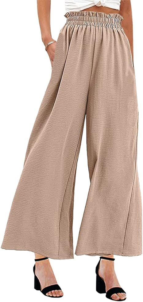 MAYFASEY Women's High Waist Wide Leg Long Palazzo Pants Casual Lounge Pants Flowy Trousers with P... | Amazon (US)