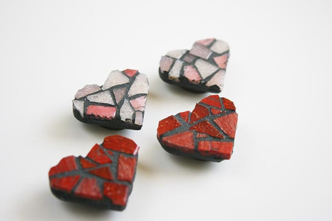 Mosaic Red Pink Heart Magnets Set of 4 Love Housewarming first home apartment decor girlboss Offi... | Etsy (US)