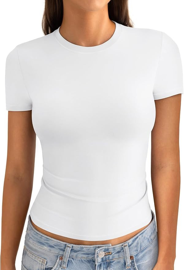 EasyGala Womens Cotton Crew Neck Short Sleeve Shirts Summer Top Trendy Fitted Crop Tops Basic Goi... | Amazon (US)