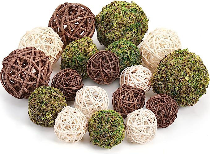 18 Pcs Green Moss Decorative Balls Wicker Rattan Cord Balls Set, Vase Bowl Filler Balls Hanging B... | Amazon (US)