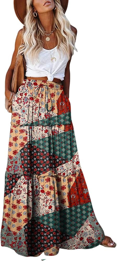 EARKOHA Womens Casual High Waist Tie Paisley Print Long Maxi Skirt with Pockets | Amazon (US)