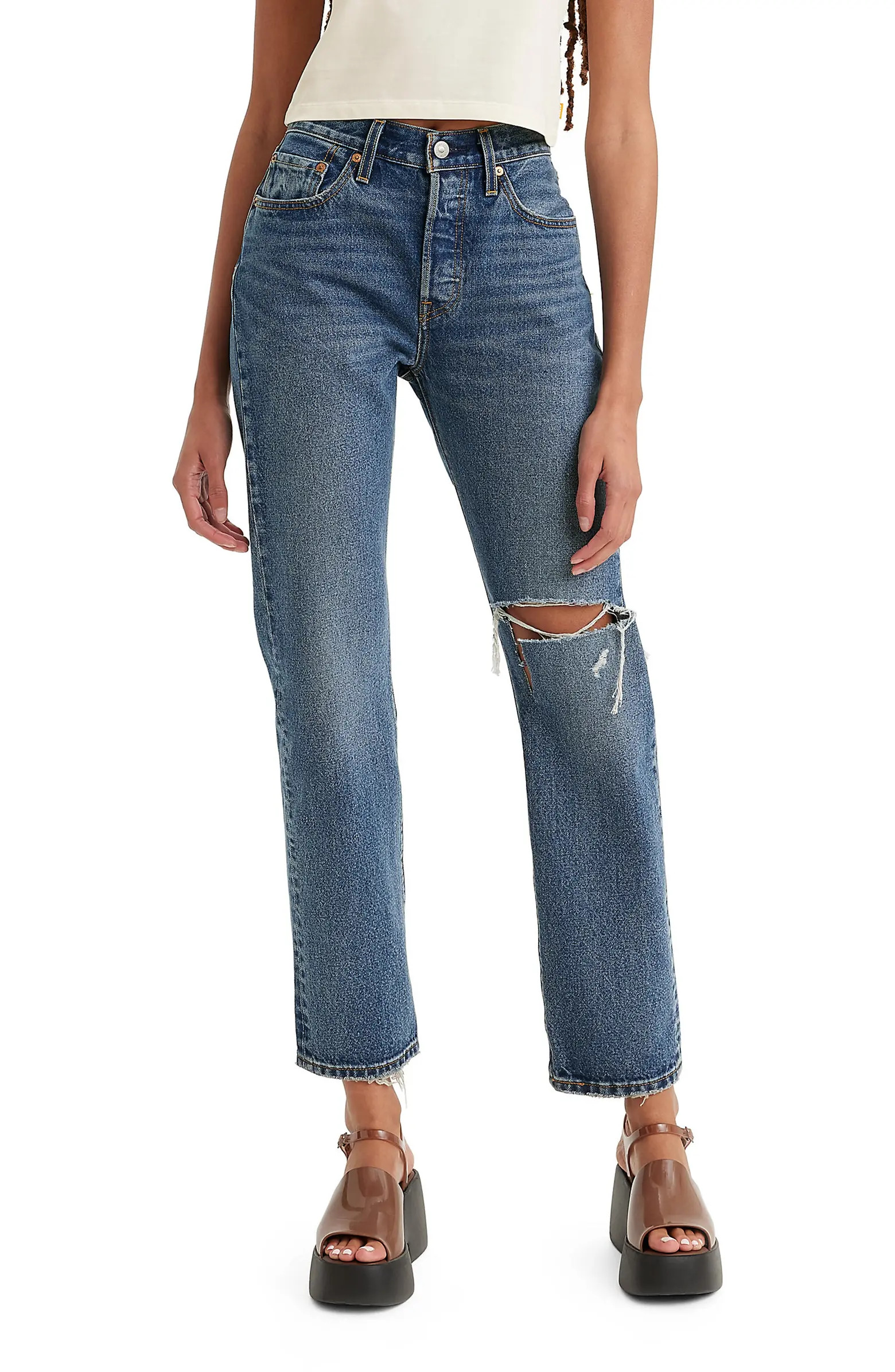 501® Ripped High Waist Straight Leg Jeans | Nordstrom