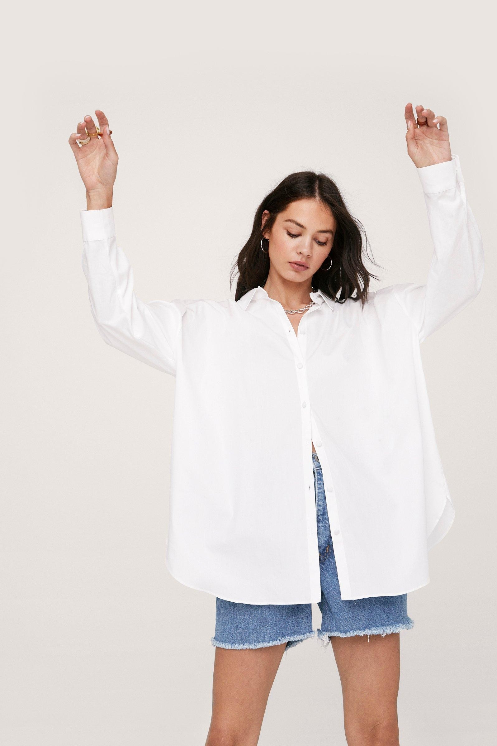 Organic Cotton Oversized Curved Hem Shirt | Nasty Gal (US)