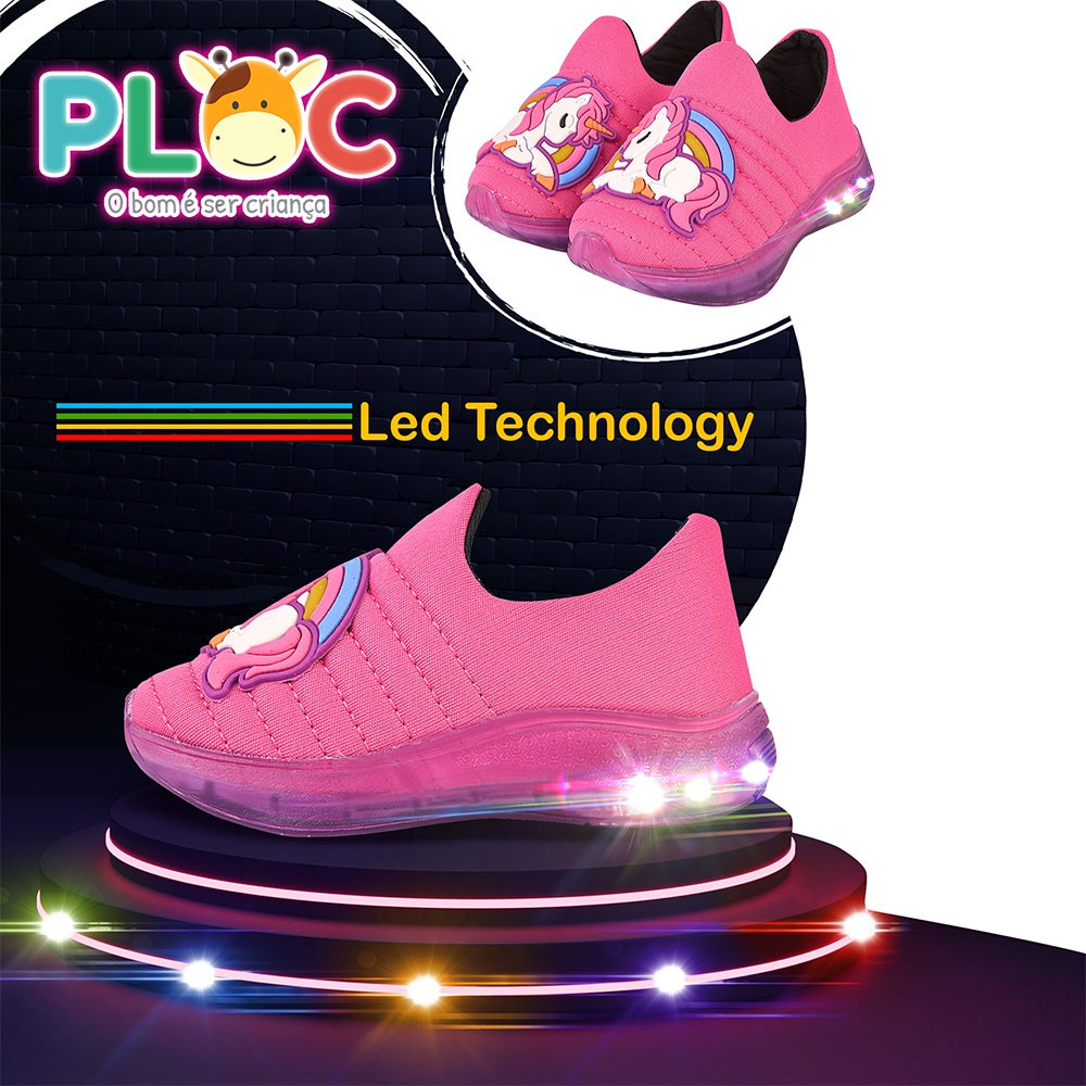 Tênis Led Infantil Luzinha Menina Meia Calce Fácil Leve Flexível Confortável Anatômico PLOC ... | Shopee (BR)
