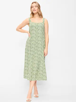 Fit & Flare Sleeveless Linen-Blend Midi Dress | Old Navy (US)