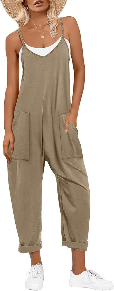 ANRABESS Jumpsuits for Women Casual Summer Overalls Sleeveless Spaghetti Strap Romper Jumpers Tre... | Amazon (US)