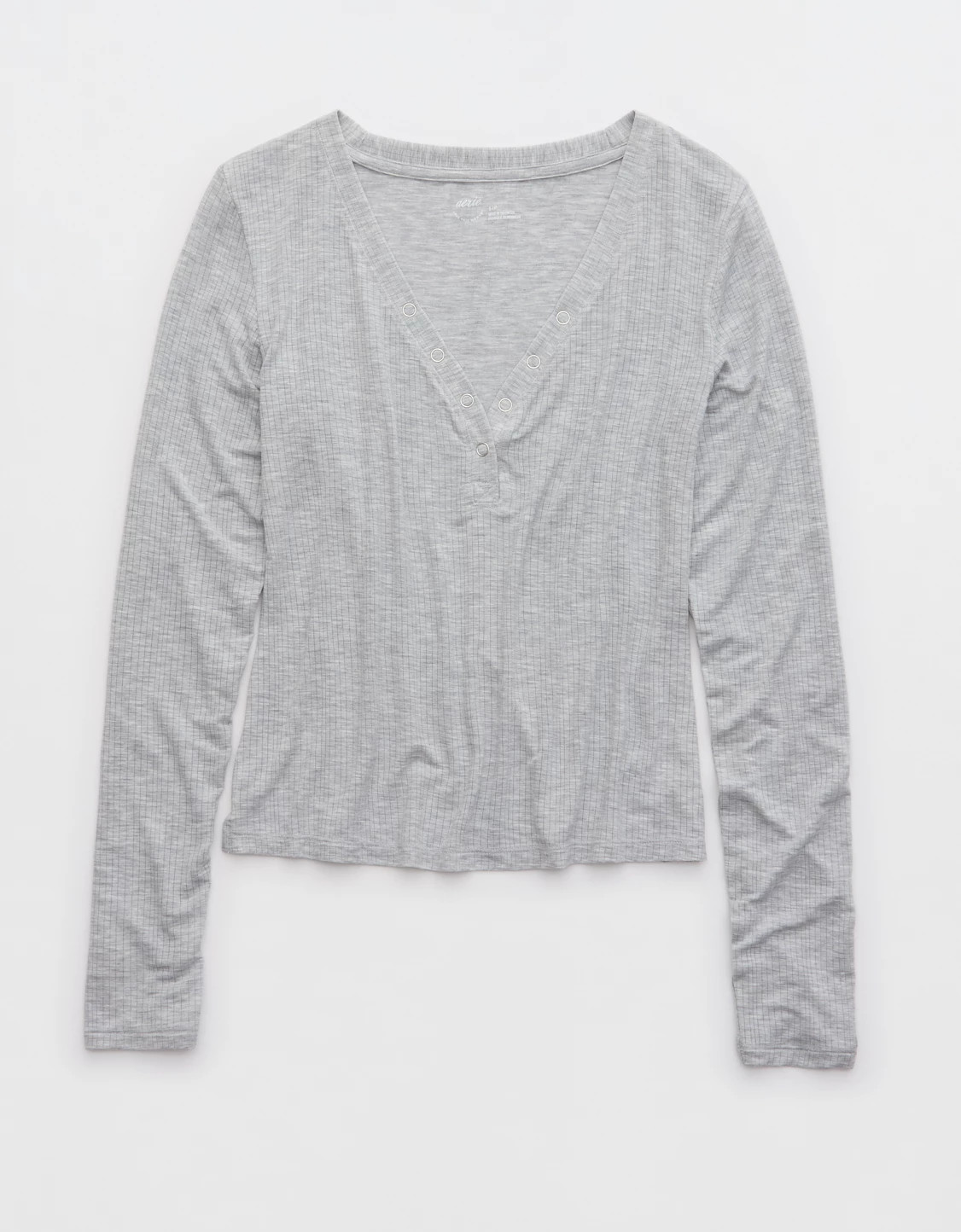 Aerie Superchill® Modal Rib Long Sleeve Henley T-Shirt | American Eagle Outfitters (US & CA)