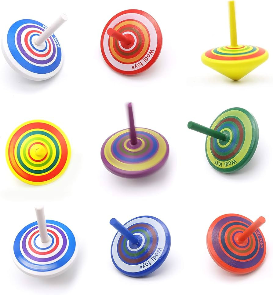 Colorful Painted Wood Spinning Tops, Kids Novelty Wooden Gyroscopes Toy, Assorted Standard Tops, ... | Amazon (US)